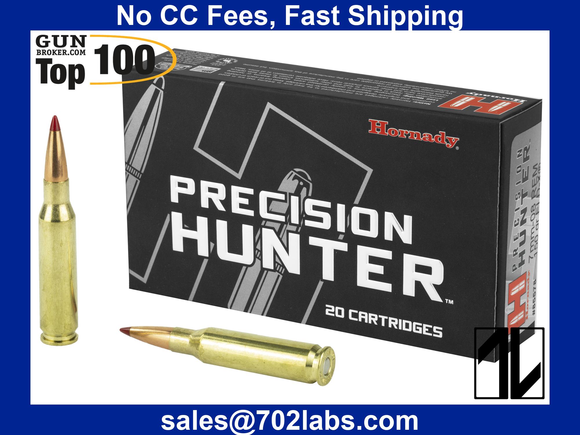 7mm-08 Ammo Hornady Precision Hunter 150gr ELDX Ammo-img-0
